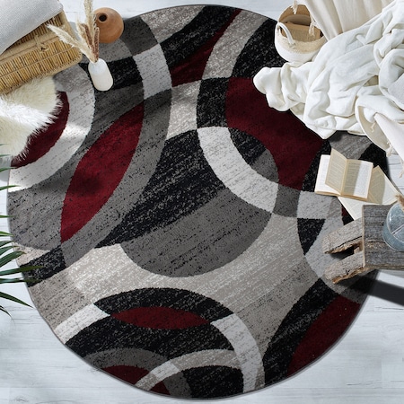 World Rug Gallery Contemporary Abstract Circles Soft Area Rug 6'6'' Round Red 105RED6RND